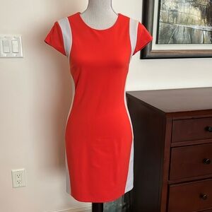 Diane von Furstenberg Red-Orange, Gray Fitted Dress, size 2